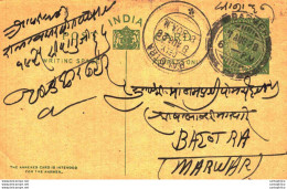 India Postal Stationery George V 1/2A Balotra Barmer Cds - Postkaarten