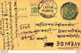 India Postal Stationery George V 1/2A Kalbadevi Bombay Cds Hindaun Cds - Postales