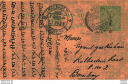 India Postal Stationery George V 1/2A Kalbadevi Bombay Cds - Ansichtskarten