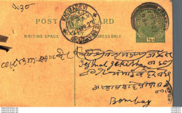 India Postal Stationery George V 1/2A Kalbadevi Bombay Cds Jodhpur Cds - Cartes Postales