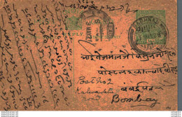 India Postal Stationery George V 1/2A Babhnan Cds To Bombay - Cartes Postales