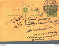 India Postal Stationery George V 1/2A Kalbadevi Bombay Cds Jodhpur Girdikot Cds - Postales