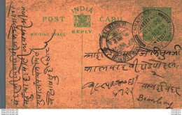 India Postal Stationery George V 1/2A Kalbadevi Bombay Cds Chhatarpur Bundelkhand Cds - Cartes Postales