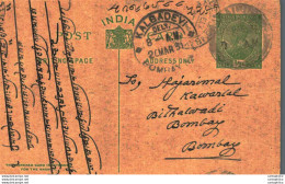 India Postal Stationery George V 1/2A Kalbadevi Bombay Cds - Postkaarten