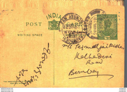 India Postal Stationery George V 1/2A Kalbadevi Bombay Cds Nowgong Cds - Cartes Postales