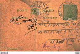 India Postal Stationery George V 1/2A Kalbadevi Bombay Cds Deorhi Cds - Postkaarten