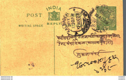 India Postal Stationery George V 1/2A Kalbadevi Bombay Cds - Postales