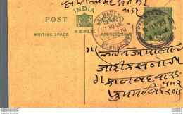 India Postal Stationery George V 1/2A Kalbadevi Bombay Cds - Postcards
