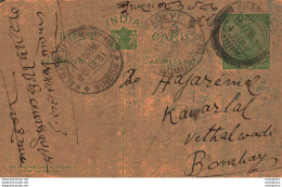 India Postal Stationery George V 1/2A Kalbadevi Bombay Cds - Ansichtskarten