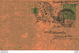 India Postal Stationery George V 1/2A Kalbadevi Bombay Cds Raipur Cds - Postcards