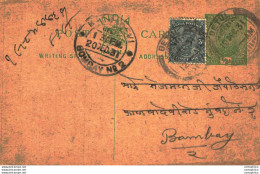 India Postal Stationery George V 1/2A Kalbadevi Bombay Cds - Ansichtskarten