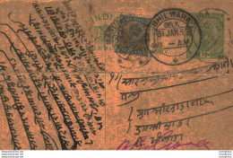 India Postal Stationery George V 1/2A Bhilwara Cds - Postales