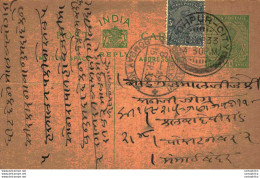 India Postal Stationery George V 1/2A Jodhpur Bombay Cds - Cartes Postales