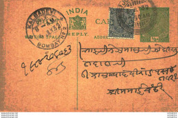 India Postal Stationery George V 1/2A Kalbadevi Bombay Cds Jodhpur Cds - Cartoline Postali