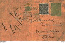 India Postal Stationery George V 1/2A To Srimadhopur - Cartoline Postali