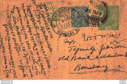 India Postal Stationery George V 1/2A Kalbadevi Bombay Cds Churu Cds - Cartes Postales