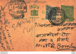 India Postal Stationery George V 1/2A Kalbadevi Bombay Cds Bhilwara Cds - Cartes Postales