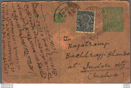 India Postal Stationery George V 1/2A Indore Amraoti Cds - Postkaarten