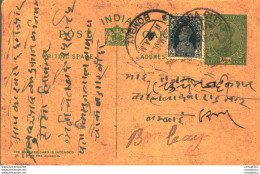 India Postal Stationery George V 1/2A Bombay Cds - Ansichtskarten