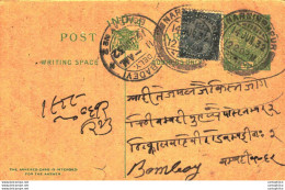 India Postal Stationery George V 1/2A Kalbadevi Cds - Postcards