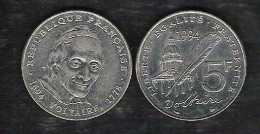 France Monnaie 5 Fr Type Voltaire - 1994 - Autres & Non Classés