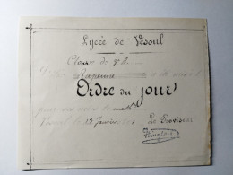 1891 ORDRE DU JOUR Lycée De VESOUL (Haute-Saône 70) élève RAPENNE - Diplome Und Schulzeugnisse