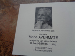 Doodsprentje/Bidprentje  Maria AVERMATE  Dorne 1915-2007   (Wwe Hubert GERITS) - Godsdienst & Esoterisme