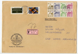 Germany, West 1981 Insured V-Label Cover; München To Worms-Abenheim; Mix Of Stamps Including A Booklet Pane - Briefe U. Dokumente