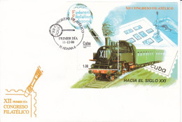 Kuba, 1999, 4250 Block 157,  FDC,  12. Kongress Des Kubanischen Philatelistenverbandes,  Dampflokomotive - Brieven En Documenten