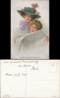 Ansichtskarte  Künstlerkarte M. Munk (Wien) "Interessante Neuigkeiten" 1918 - Personen