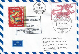 2024.URUGUAY. Année Du Dragon, Belle Lettre De Colonia (Uruguay) à Andorra, Avec Timbres à Date Illustré Andorra - Año Nuevo Chino