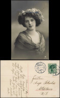 Menschen  Schöne Frau Blumenkranz Fotokunst 1911  Gel. Stempel Peitz - Personaggi