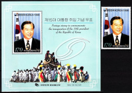 KOREA SOUTH 1998 Inauguration Of President Kim Dea-jung. Flag. 1v & Souvenir Sheet, MNH - Stamps