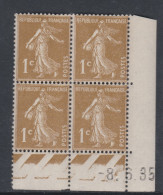 France N° 277A XX Type Semeuse : 1 C. Bistre-olive En Bloc De 4 Coin Daté Du 8 . 5 . 35, Ss Point Blanc, Sans Char. TB - 1930-1939