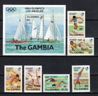 Gambia 1984 Olympic Games Los Angeles, Sailing, Wrestling, Swimming, Athletics Set Of 6 + S/s MNH - Zomer 1984: Los Angeles