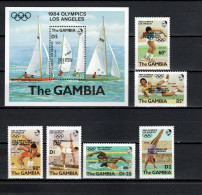 Gambia 1985 Olympic Games Los Angeles, Sailing, Wrestling, Swimming, Athletics Set Of 6 + S/s With Winners Overprint MNH - Verano 1984: Los Angeles