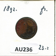 1 CENT 1892 NÉERLANDAIS NETHERLANDS Pièce #AU236.F.A - 1 Cent