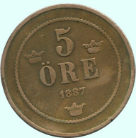 5 ORE 1887 SWEDEN Coin #AC621.2.U.A - Svezia