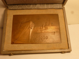 Coëffin J.H, Rouen 1960,aménagement Du Port De Rouen, Bronze, Médaille Ancienne En Bronze, Boite D'origine. - Andere & Zonder Classificatie