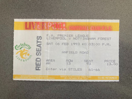 Liverpool V Nottingham Forest 1992-93 Match Ticket - Biglietti D'ingresso