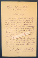 ● L.A.S 1890 A. DURIEU DU SOUZY écrite De Lyon 25 Rue Sala - Lettre Autographe - Ohne Zuordnung