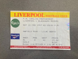 Liverpool V Blackburn Rovers 1996-97 Match Ticket - Tickets & Toegangskaarten