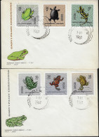 Pologne 1963 Y&T 1261, 1264, 1267 à 1270 Sur 2 FDC. Protection Des Reptiles Et Amphibiens. Grenouilles Tortue Salamandre - Grenouilles