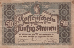 50 KRONEN 1918 Stadt Wien Österreich Notgeld Banknote #PD898 - Lokale Ausgaben