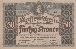 50 KRONEN 1918 Stadt Wien Österreich Notgeld Banknote #PD889 - Lokale Ausgaben