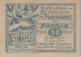 50 HELLER 1920 Stadt ZIERSDORF Niedrigeren Österreich Notgeld Banknote #PE131 - Lokale Ausgaben