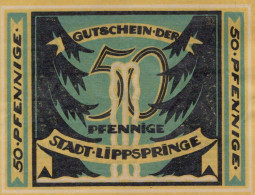 50 PFENNIG 1921 Stadt BAD LIPPSPRINGE Westphalia DEUTSCHLAND Notgeld #PF640 - Lokale Ausgaben
