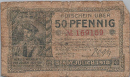 50 PFENNIG 1918 Stadt JÜLICH Rhine DEUTSCHLAND Notgeld Banknote #PG487 - [11] Emissions Locales