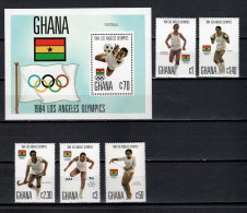 Ghana 1984 Olympic Games Los Angeles, Football Soccer, Athletics, Hockey Set Of 5 + S/s MNH - Estate 1984: Los Angeles