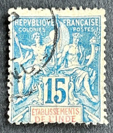 FRIND006U - Mythology - 15 C Used Stamp - French India - 1892 - Gebruikt